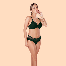 Load image into Gallery viewer, Sonari Bottle Green Lightly Padded Wirefree Bridal Lingerie Set – HONEY