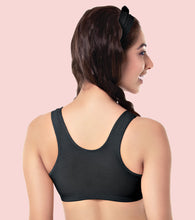 Load image into Gallery viewer, Enamor Innovations Easy Fit, Antimicrobial, Front Double Layer ,Women's Cotton Beginner's Bra - Pop-On Style, Non Padded, Wirefree, High Coverage - BB01 (Black)