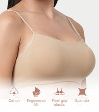 Load image into Gallery viewer, Enamor Moulded Double Layer Front Women's Cotton Cami Bra - Detachable Slim Straps with Back Keyhole, Non Padded, Wirefree, High Coverage - A022 (Skin)
