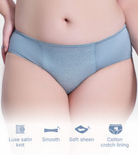Load image into Gallery viewer, Enamor P148 Luxe Satin Hipster Panty for Women - Mid Waist, Outer Elastic, Medium Coverage (Chrome Grey)