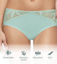Load image into Gallery viewer, Enamor BambooBliss Lace Trim Brief, Mid Rise, 3/4th Back Coverage - IP25 (Jade Green)