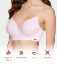 Load image into Gallery viewer, Enamor Innovations Transform Powder Air brush Padded, Wired, High Coverage Women's Enhancer Plunge Push-Up Bra - F114 (Frosted Bloom Print)