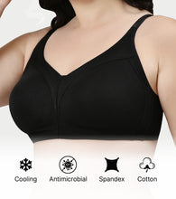 Load image into Gallery viewer, Enamor Innovations Fabcool Full Support Everyday Full Figure Bra - Jiggle Control and Antimicrobial, Non-Padded, Wirefree, Full Coverage Women's Bra - AB75 (Available in Plus Sizes) (Black)