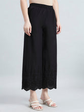 Load image into Gallery viewer, Go Colors Black 100% Cotton Embroidered Wide Pant