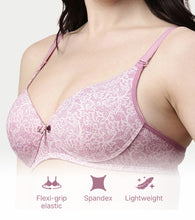 Load image into Gallery viewer, Enamor Women's Perfect Plunge Lift T-Shirt Bra - Detachable Straps, Lightly Padded, Wirefree, Medium Coverage - F023 (Pink Wild Lace Print)