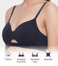 Load image into Gallery viewer, Enamor Innovations CloudSoft, Invisi Neckline Women's Cotton Everyday T-Shirt Bra - Padded, Wirefree, Medium Coverage - A032 (Eclipse)