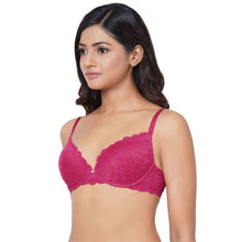 Load image into Gallery viewer, Wacoal Plush Desire Padded Wired 3/4th Cup Bridal Wear Medium coverage Lace Push Up Bra - Pink IAB090