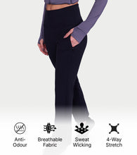 Load image into Gallery viewer, Enamor Fav Flare Pants – Butter-soft dry-fit, high-rise support & sleek flared style -A407 (Jet Black)
