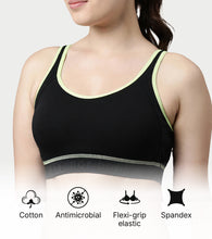 Load image into Gallery viewer, Enamor Innovations Antimicrobial, Side Shaper, Women's Cotton Medium Impact Sports Bra - Fixed cup, Non-Padded, Wirefree, High Coverage - SB28 (Black)
