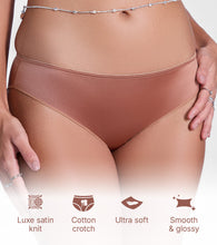 Load image into Gallery viewer, Enamor P184 Smooth Stretch Satin Bikini Panty for Women - Low Waist, Outer Elastic, Medium Coverage (Mocha Brown)