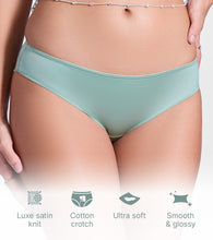 Load image into Gallery viewer, Enamor P184 Smooth Stretch Satin Bikini Panty for Women - Low Waist, Outer Elastic, Medium Coverage (Iceberg Green)