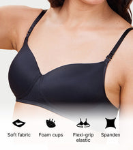 Load image into Gallery viewer, Enamor Women's Everyday Balconette T-Shirt Bra - Eco fabric, Padded, Wirefree, Medium Coverage - F131 (Black)