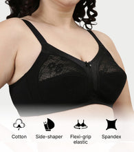 Load image into Gallery viewer, Enamor Innovations Fabcool M-Frame Side Shaper Panel Women's Cotton Everyday Bra - Non Padded, Wirefree, Full Coverage - A014 (Available in Plus Sizes) (Black)