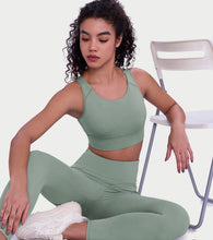 Load image into Gallery viewer, Enamor Wide Straps Seamed T-back Basic Workout Sports Bra - Quick Dry, Antimicrobial, Removable Padding, Non-Wired, Full Coverage - A202 (Sage Green)