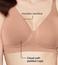 Load image into Gallery viewer, Enamor Innovations Bamboo Bliss, Plunge, Super Soft, Women's everyday T-Shirt Bra - Naturally Absorbent & Antimicrobial, Padded, Wirefree, High Coverage- IO05 (Honey Beige)