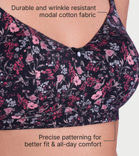 Load image into Gallery viewer, Enamor Full Support Modal T-Shirt Bra - Padded, Non-Wired, Full Coverage - A177 (Black Bouquet Print)