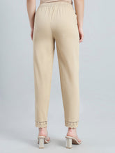 Load image into Gallery viewer, Go Colors Light Beige 100% Cotton Lace Pencil Pant