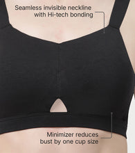 Load image into Gallery viewer, Enamor Innovations Cloudsoft Invisi Bonded Neck Women's Everyday Cotton Minimizer Bra - Padded, Wirefree, Full Coverage - A064 (Available in Plus Sizes) (Black)