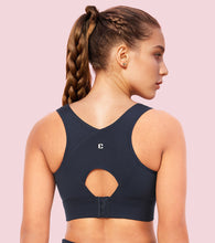 Load image into Gallery viewer, Enamor Crew Neck Sleeveless Crop length Sports Bra For Women - Hook & Eye Closure, Hugged Fit - A205 (Navy)