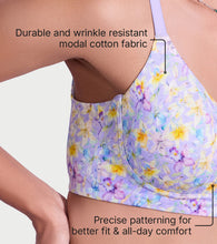 Load image into Gallery viewer, Enamor Full Support Modal T-Shirt Bra - Padded, Non-Wired, Full Coverage - A177 (Lilac Garden Print)