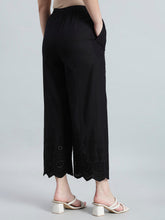 Load image into Gallery viewer, Go Colors Black 100% Cotton Embroidered Wide Pant