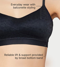 Load image into Gallery viewer, Enamor Lit Balconette Bra for Women Padded, Wire-Free, Medium Coverage, Lace Jacquard on Cups - SMB02 (Black)