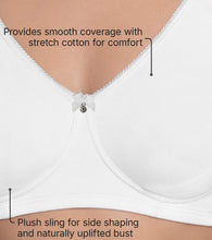 Load image into Gallery viewer, Enamor Comfort Shaper with Plush Side Shaper Panel Women's Cotton Everyday T-Shirt Bra - Detachable Straps, Non Padded, Wirefree, High Coverage - A055 (White)