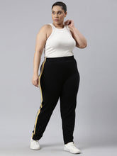 Load image into Gallery viewer, Go Colors Black Cotton Stretch Side Stripes Track Pant
