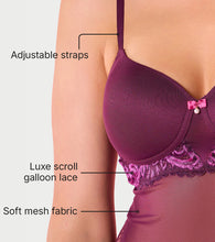 Load image into Gallery viewer, Enamor N193 Padded Wire-Free Babydoll Glam Wave Chemise - Plum Swirl