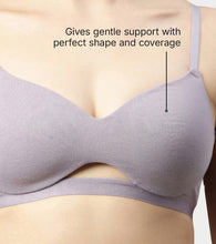 Load image into Gallery viewer, Enamor Innovations CloudSoft, Invisi Neckline Women's Cotton Everyday T-Shirt Bra - Padded, Wirefree, Medium Coverage - A032 (Silver Lilac)