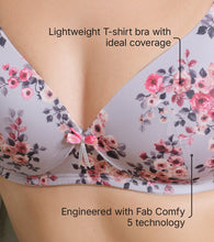 Load image into Gallery viewer, Enamor Women's Perfect Plunge Lift T-Shirt Bra - Detachable Straps, Lightly Padded, Wirefree, Medium Coverage - F023 (Silver Rose Print)
