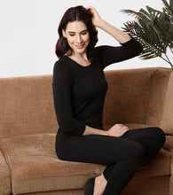 Load image into Gallery viewer, Enamor TH05 Women's Thermal Sleeve Top with Soft Heat Generating Fabric, Wide Round Neckline with Engineered HeatSkins™ Warm Technology. ( Black)