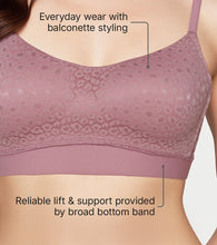 Load image into Gallery viewer, Enamor Lit Balconette Bra for Women Padded, Wire-Free, Medium Coverage, Lace Jacquard on Cups - SMB02 (Mild Lavender)