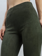 Load image into Gallery viewer, Go Colors Dark Olive Suede Bell Bottom