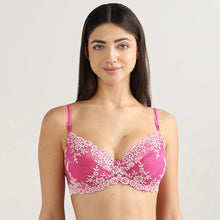 Load image into Gallery viewer, Wacoal Embrace Lace Non Padded Wired 3/4th Cup Bridal Wear Medium coverage Fashion Bra -Dark Pink 65191