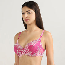 Load image into Gallery viewer, Wacoal Embrace Lace Non Padded Wired 3/4th Cup Bridal Wear Medium coverage Fashion Bra -Dark Pink 65191
