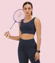 Load image into Gallery viewer, Enamor Sleeveless Crew Neck Crop length Pull On Sports Bra For Women - Hugged Fit, Cut Away Back Detail - A206 (Navy)