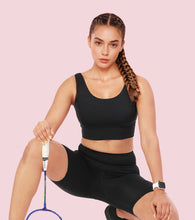 Load image into Gallery viewer, Enamor Sleeveless Crew Neck Crop length Pull On Sports Bra For Women - Hugged Fit, Cut Away Back Detail - A206 (Jet Black)