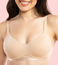 Load image into Gallery viewer, Enamor Innovations CloudSoft, Invisi Neckline Women's Cotton Everyday T-Shirt Lift Bra - Padded, Wired, High Coverage - A132 (Pale Skin)