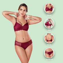Load image into Gallery viewer, Sonari Romantic Nylon Spandex Lace Medium Coverage Padded Wirefree Bridal Lingerie Set with Low Rise Bikini Panty – FLASH