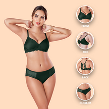 Load image into Gallery viewer, Sonari Bottle Green Lightly Padded Wirefree Bridal Lingerie Set – HONEY