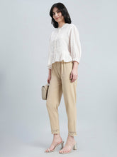 Load image into Gallery viewer, Go Colors Light Beige 100% Cotton Lace Pencil Pant