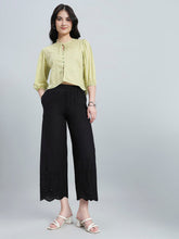 Load image into Gallery viewer, Go Colors Black 100% Cotton Embroidered Wide Pant