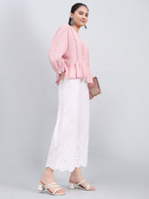 Load image into Gallery viewer, Go Colors White 100% Cotton Embroidered Wide Pant