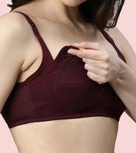Load image into Gallery viewer, Enamor Eco-Melange MT02 Sectioned Lift and Support Cotton Nursing Bra for Women- High Coverage, Non Padded and Wirefree - Grape Wine