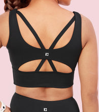 Load image into Gallery viewer, Enamor Sleeveless Crew Neck Crop length Pull On Sports Bra For Women - Hugged Fit, Cut Away Back Detail - A206 (Jet Black)