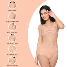 Load image into Gallery viewer, Wacoal Halo Lace Non Padded Wired Full Cup Bridal Wear Plus Size Lace Bra - Peach 851205