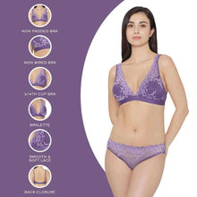 Load image into Gallery viewer, Wacoal Embrace Lace Non Padded Non Wired 3/4th Cup Bridal Wear Medium coverage Lace Bralette - Purple 852191