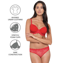 Load image into Gallery viewer, Wacoal Embrace Lace Contour Padded Wired 3/4th Cup Everyday Wear Medium coverage T-Shirt Bra - Red 853191