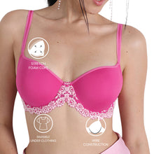 Load image into Gallery viewer, Wacoal Embrace Lace Contour Padded Wired 3/4th Cup Everyday Wear Medium coverage T-Shirt Bra-Dark Pink 853191